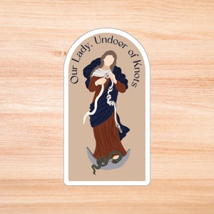 Onze-Lieve-Vrouw Undoer of Knots Kiss-Cut Stickers, katholieke heilige vinylsticker
