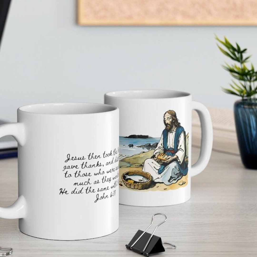 Loaves and Fishes John 6:11 Bible Verse Ceramic Mug 11oz, Catholic ...