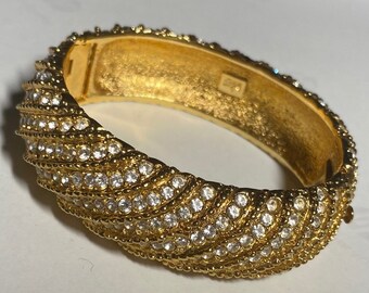 Vintage Joan Rivers Golden Crystal Bangle Bracelet