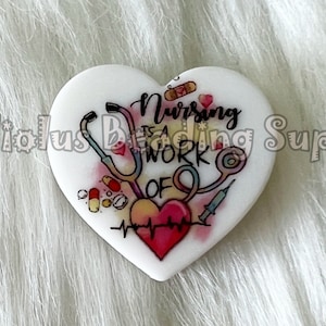 26mm, Nursing Is A Work Of, Nurse Focal Beads, Silicone Beads, Focal Beads, Loose Silicone Beads, Crafting Supplies, Healthcare Bead