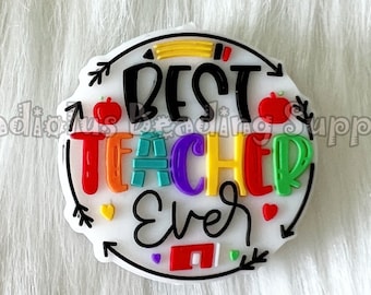30mm*30mm, Best Teacher Ever, Teacher Beads, Focal Beads, Focal Silicone Beads, Loose Silicone Beads, Crafting Supplies, Keychain Beads