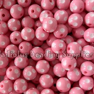 12mm Pink Polka Beads, Dot Beads, Polka Beads, Chunky Bubblegum Beads, Round Beads, Gumball Beads, Chunky Beads, Beading Supply, DIY Pens