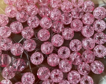 8mm Round Pink Cracked Beads, Loose Beads, Wholesale Acrylic Bead, Crafting Supply, Making Jewelry, Beading Supply, Gumball Beads
