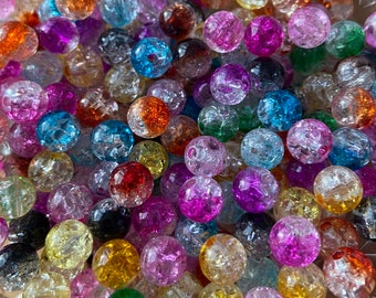 8mm Cracked Beads - Loose Acrylic Beads - Wholesale Bulk Acrylic Beads -  Craft - For Making Jewelry - Random Color - Beading Supply #81