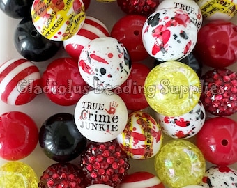50 Qty 20mm Beads, Halloween Theme, True Crime Beads, Acrylic Beads, Chunky Bubblegum Beads, Gumball Beads, Round beads, Crafting Supplies