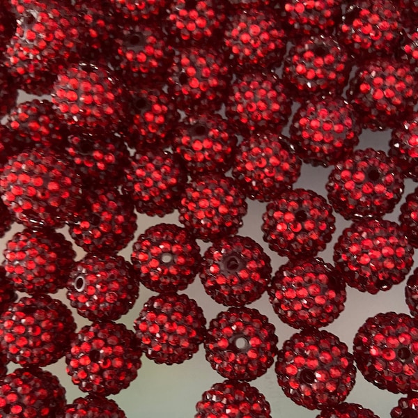 20mm Beads Red, Rhinestone Bubblegum Bead, Resin Beads in Bulk, Chunky Bubblegum Beads, Chunky Beads, DIY Necklace, Beading Supplies, Craft