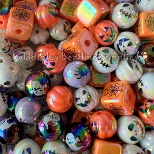 15mm-16mm Beads, AB Beads, Halloween Beads, Gumball Beads, Loose Beads, Pumpkin Beads, Chunky Beads, Spider Web Beads, Round Beads, Spooky