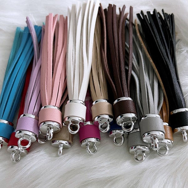 108mm Silver Cap, Tassels for Keychain, Silver Tassels, Faux Leather tassels, Tassles Beads, 4" Tassels, Crafting Supplies, DIY Keychain