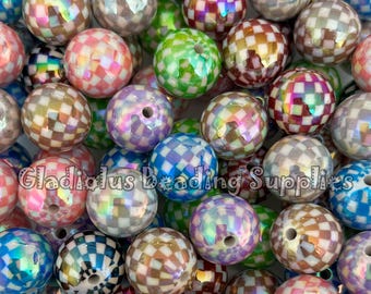16mm Checkered Beads, Acrylic  Beads, Bubblegum Beads, Loose Beads, Chunky Beads, Beading Supplies, Shiny Beads, Square, Gumball Beads