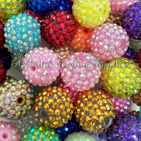 20mm Beads Mixed, Rhinestone Bubblegum Bead, Resin Beads in Bulk, Chunky Bubblegum Beads, Chunky Beads, Gumball Beads, Beading Supplies