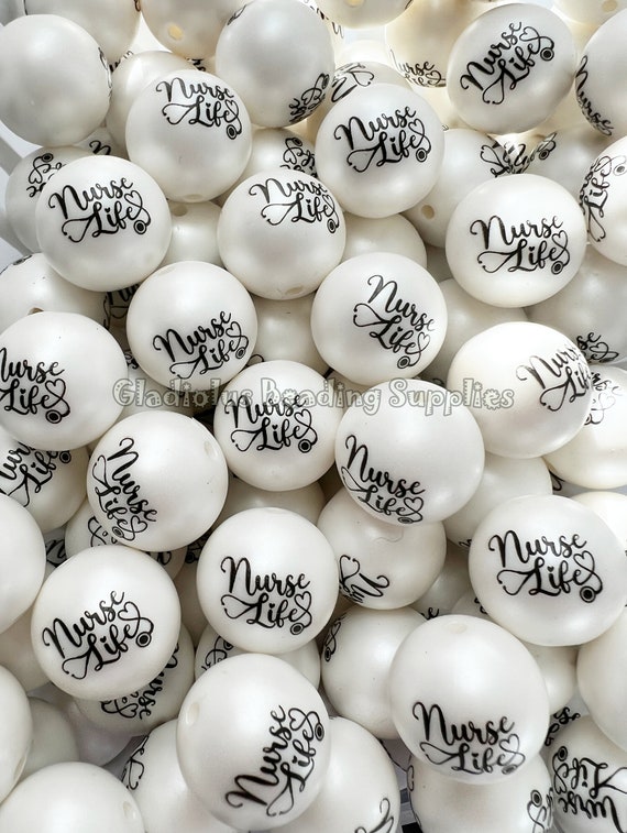 20mm Peace-love-nursing Print Beads, Chucky Bubblegum Beads