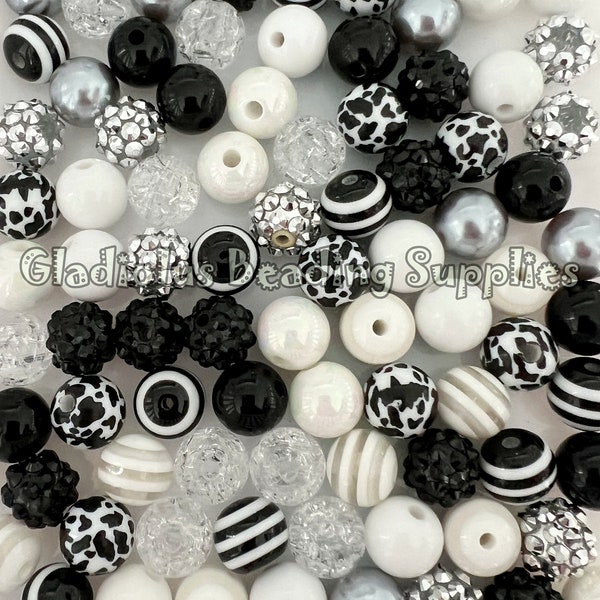 100 Qty 12mm Beads, Cow Mixed Set, Acrylic Beads, Loose Beads, Chunky Beads, Round beads, Beading Supply, Cow Beads, #1244