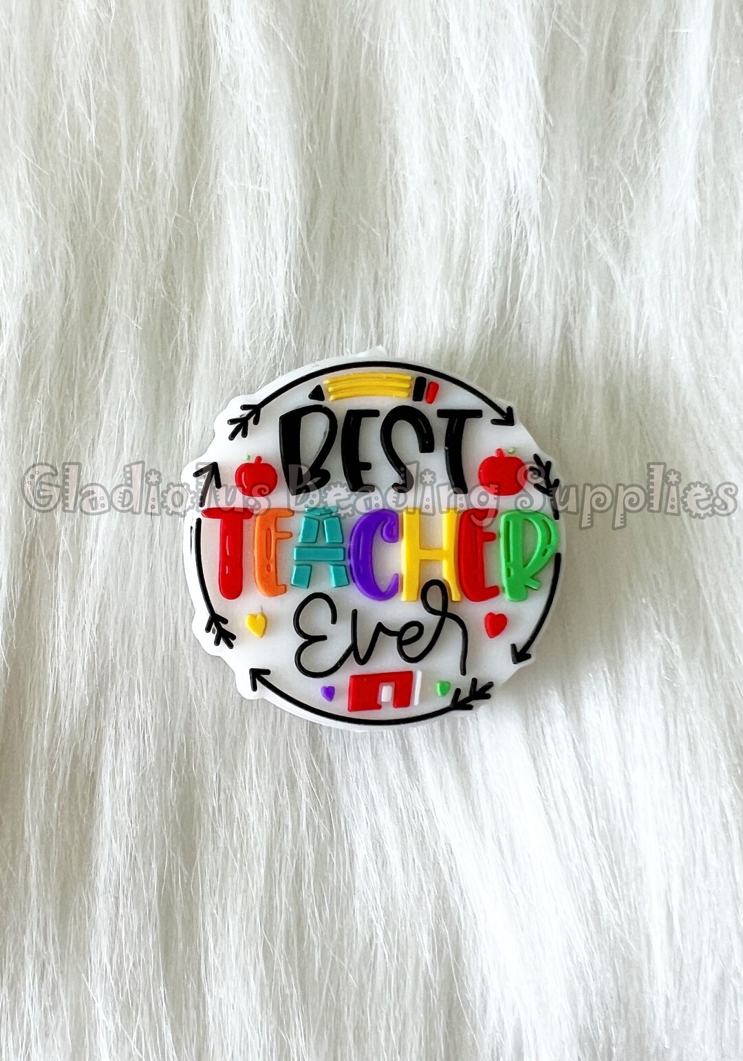 30mm30mm, Best Teacher Ever, Teacher Beads, Focal Beads, Focal Silicone