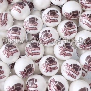 20mm Football Mama Print Beads, Chunky Beads, Chucky Bubblegum Beads, Acrylic Gumball Beads, Loose Beads, Beading Supplies, Matte Beads,