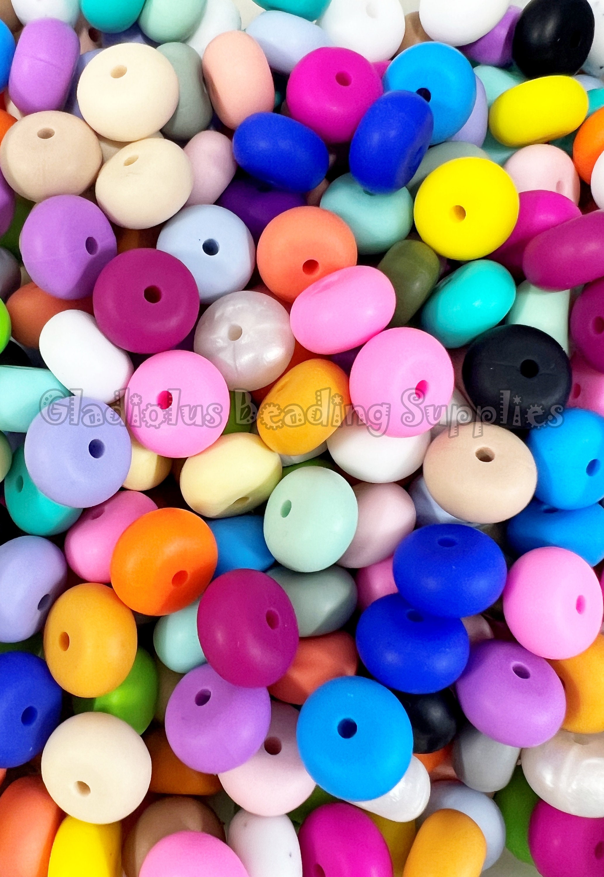 100PCS Silicone Beads, 12mm Silicone Lentil Shaped Abacus Beads Bulk  Assorted Rubber Silicone Saucer Loose Spacer Beads for Keychain Lanyards  Bracelet