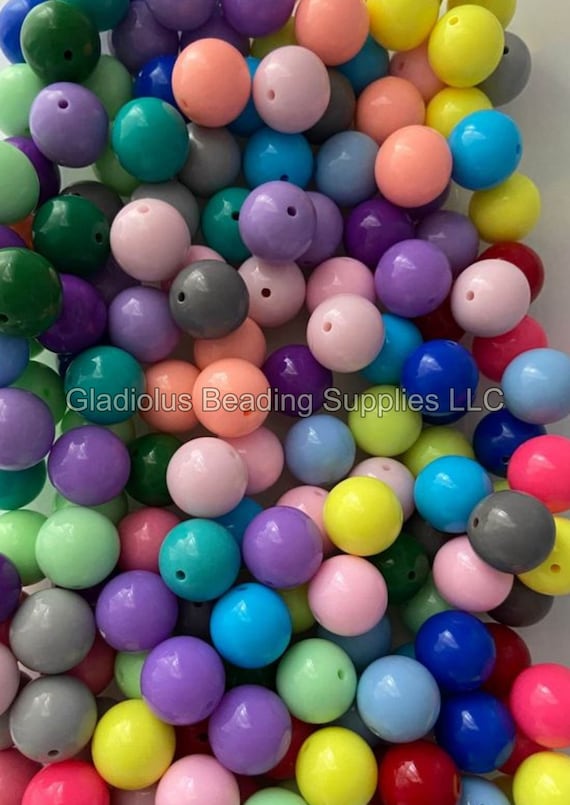 200 Qty 20mm Mixed Beads Bubblegum Beads Acrylic Solid Beads