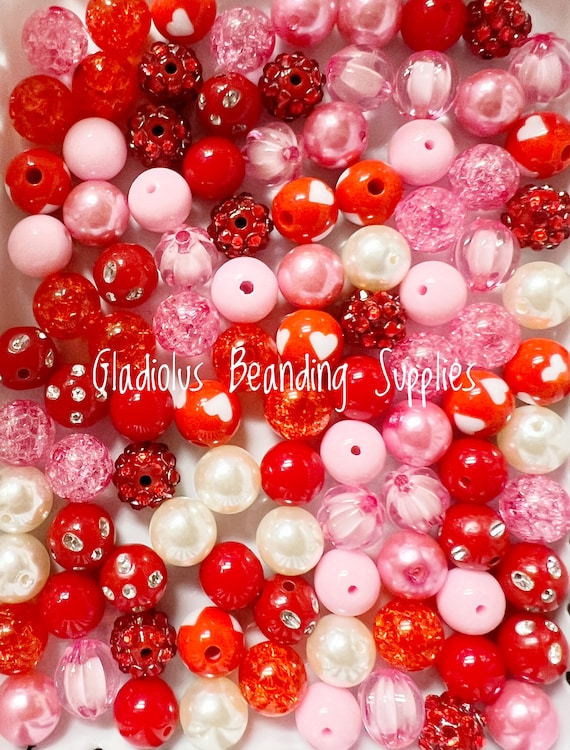 100 Qty 12mm Beads, Valentine #1 Mixed Set, Acrylic Beads, Loose Beads,  Chunky Beads, Round beads, Beading Supply, Valentine Beads, #1201