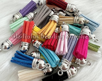 38mm Tassels for Keychain, Mini Silver Tassels, leather tassels, Tassles Beads, 1.5" Tassels, Crafting Supplies, DIY Keychain, Key Ring