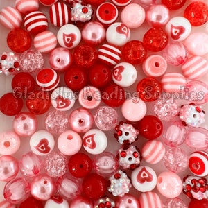 100 Qty 12mm Beads, Valentine #6 Mixed Set, Acrylic Beads, Loose Beads, Chunky Beads, Round beads, Beading Supply, Valentine Beads, #1243