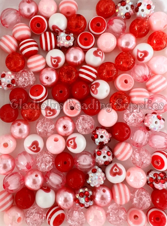100 Qty 12mm Beads, Valentine #6 Mixed Set, Acrylic Beads, Loose Beads,  Chunky Beads, Round beads, Beading Supply, Valentine Beads, #1243