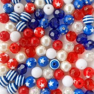 12mm Beads, Red/White/Blue #3 Mixed Set Beads, Acrylic Beads, Chunky Bubblegum Beads in Bulk, Round beads, Beading Supply, Loose Beads #1212