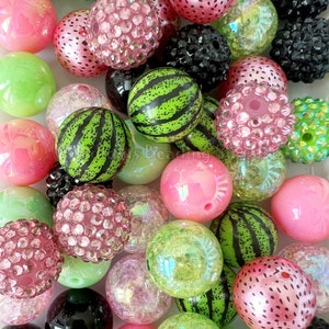 50 Qty 20mm Beads, Pinky Watermelon Mixed Set, Acrylic Beads, Chunky Bubblegum Beads, Gumball Beads, Round beads, Crafting Supplies, #163