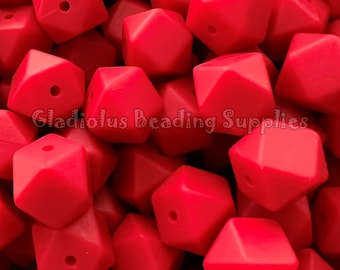 14mm Red Hexagon Silicone Beads, Mixed Colors, Wholesale Silicone Beads, Loose Silicone beads, Beading Supplies, BPA Free, Crafting Supplies