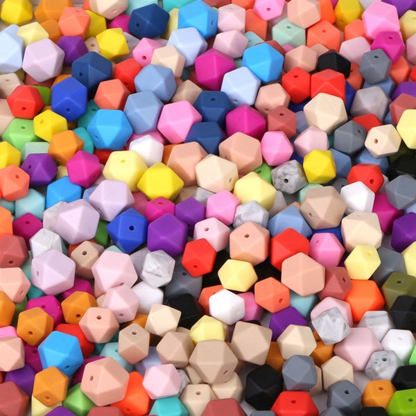 14mm Hexagon Silicone Beads, Mixed Colors, Wholesale Silicone Beads, Loose Silicone beads, Beading Supplies, Crafting Supplies