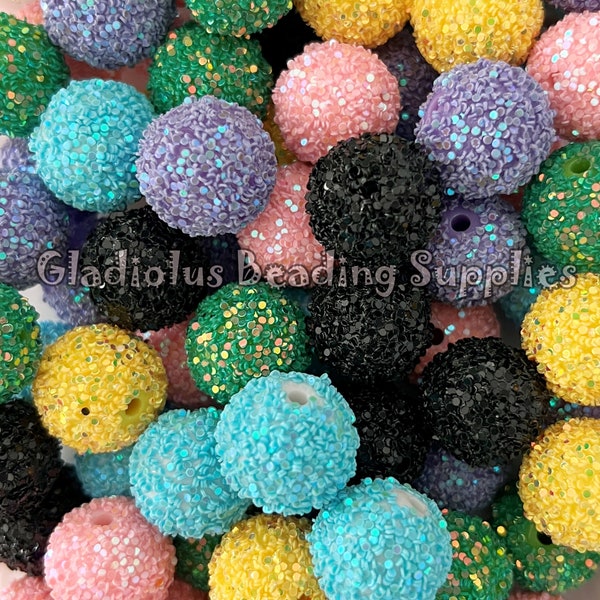 20mm Sequin, Bubblegum Beads, Resin Beads, Round Beads, Chunky Bubblegum Beads, Chunky Beads, Sparkle Beads, Beading Supplies, Gumball Beads