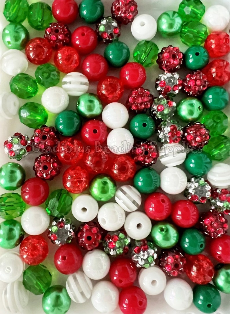 12mm Beads Christmas Set 6 Loose Beads Acrylic Beads Etsy