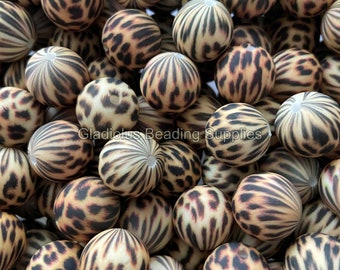 Cuentas de 15 mm, cuentas de silicona con estampado de leopardo marrón, cuentas con estampado de guepardo, cuentas redondas a granel, materiales para manualidades, cuentas gruesas, bolígrafo DIY, llavero