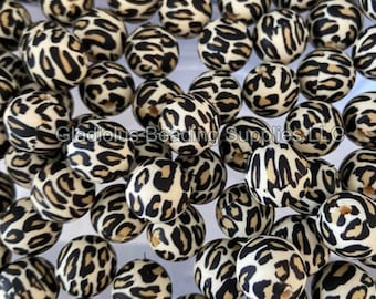 15mm Beads - Leopard Silicone Print Beads - Cheetah Print Beads - Wholesale Beads - Bulk Round beads - DIY - BPA Free - Crafting Supplies