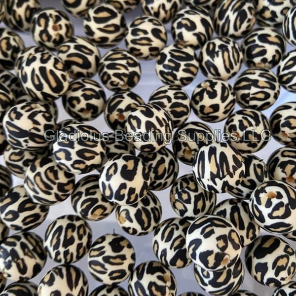15mm Beads, Leopard Beads, Cheetah Beads, Silicone Beads, Cheetah Print Beads, Leopard Silicone Beads, Print Beads, Crafting Supplies