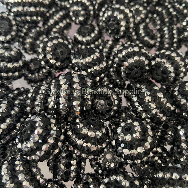 20mm Bead White/Black, Rhinestone Bubblegum Bead, Resin Beads in Bulk, Chunky Bubblegum Beads, Chunky Beads, DIY Necklace, Beading Supplies