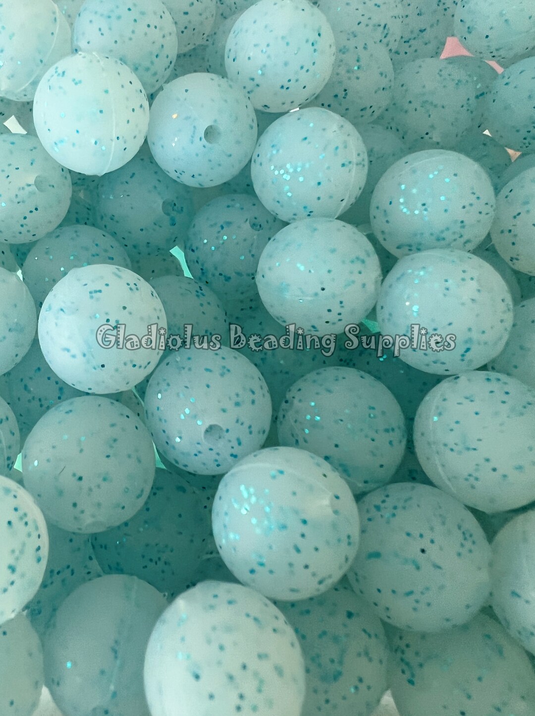 15mm Beads, Blue Solid Glitter Round Beads, Silicone Round Beads