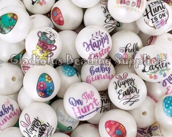 20mm Easter Beads, Easter Print Beads, Egg Beads, Hunter Egg, Bubblegum Beads, Acrylic Beads, Gumball Beads, Happy Easter, Beading Supplies,