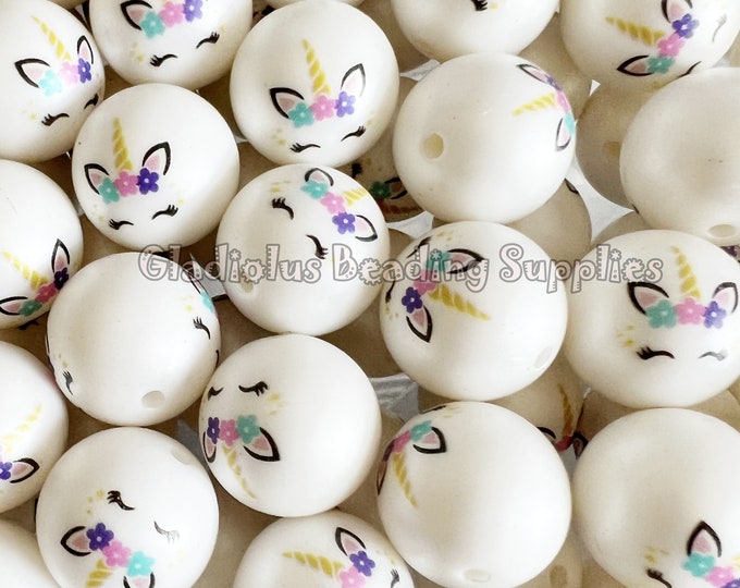 25 Beads Rainbows and Unicorn Bead Mix, Pink and White Rainbow and Unicorn Beads, Kandi Beads