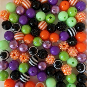100 Qty 12mm Beads, Halloween Set Beads Craft, Acrylic Beads, Chunky Bubblegum Beads, Round beads,  DIY Necklace, Beading Supply #1219