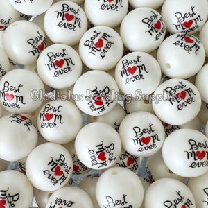 20mm Best Mom Ever Print Bead, Chucky Bubblegum Beads, Acrylic Gumball Beads, Loose Beads, Beading Supplies, Matte Beads