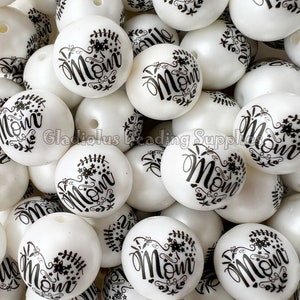 20mm Mom/Heart Print Bead, Chucky Bubblegum Beads, Acrylic Gumball Beads, Loose Beads, Beading Supplies, Matte Beads, Round Beads, Chunky
