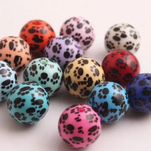 20mm Paw Print Beads - Chucky Bubblegum Beads - Acrylic Solid Gumball Beads - DIY Chunky Necklace - Candy Beads - Jewelry - Necklace Supply