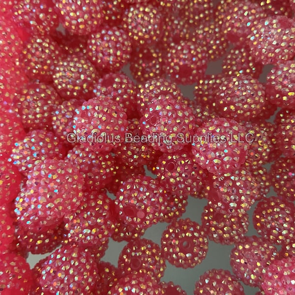 20mm Beads Pink, Rhinestone Bubblegum Bead, Resin Beads in Bulk, Chunky Bubblegum Beads, Chunky Beads, DIY Necklace, Beading Supplies, Craft
