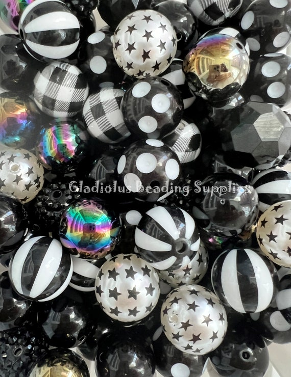50 Qty 20mm Beads, Black Theme Mixed Set, Bubblegum Beads, Chunky Acrylic  Beads, Gumball Beads, Round beads, Crafting Supplies, #112