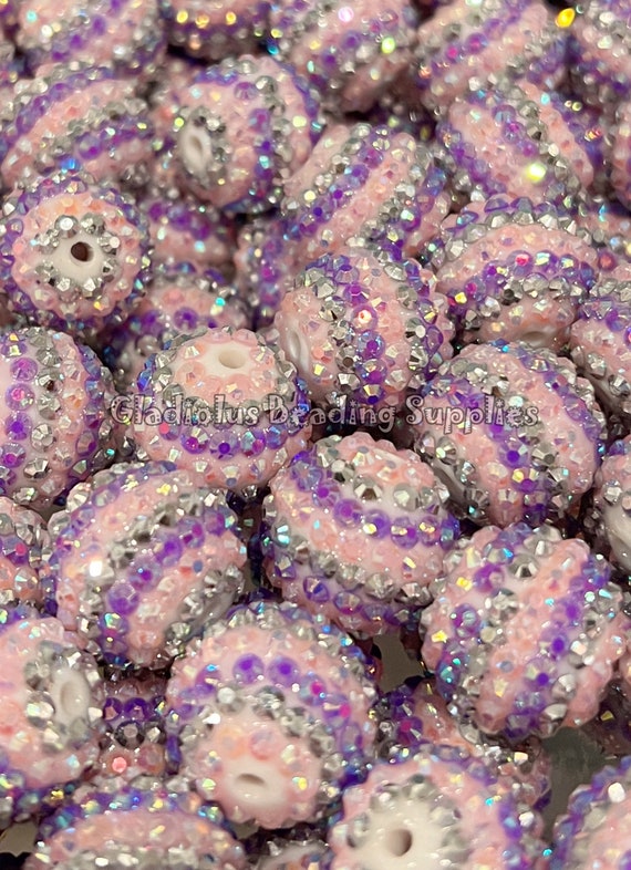 20mm Beads Pink Purple Rhinestone Bubblegum Bead Resin Beads in Bulk Chunky Bubblegum Beads Chunky Beads DIY Necklace Beading Supplies