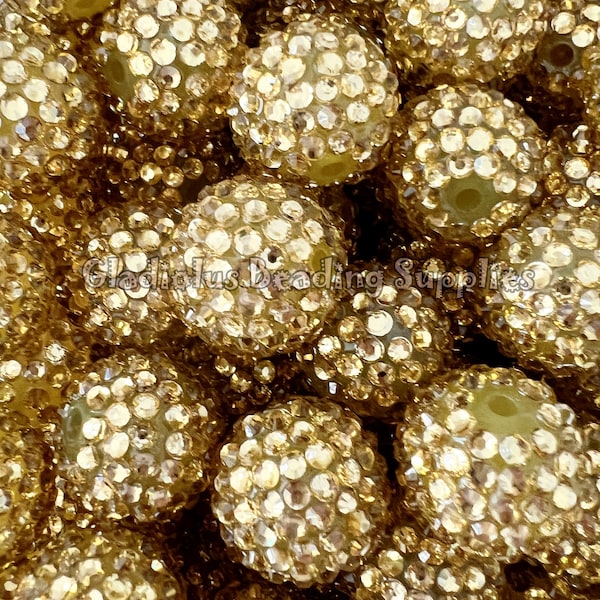 20mm Bead, Light Gold No AB, Rhinestone Bubblegum Bead, Gumball Beads, Chunky Bubblegum Beads, Chunky Beads, Loose Beads, Beading Supplies