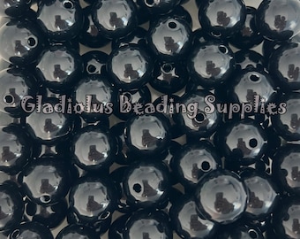 16mm Black Solid Beads, Acrylic Beads, Bubblegum Beads, Loose Beads, Chunky Beads, Beading Supplies, Crafting Supplies, Badge DIY