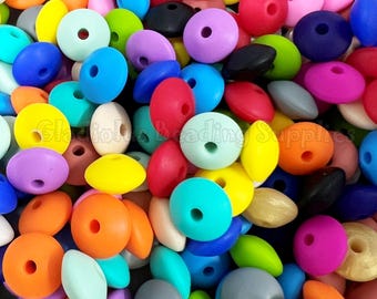 12mm Lentil Beads, Solid Silicone Beads, Spacer Beads, Silicone beads, Bulk Silicone beads, Crafting Supplies, Beading Supplies, Lentils.