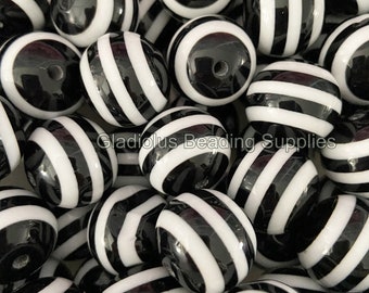 20mm Black Striped Beads, Chucky Bubblegum Beads, Acrylic Gumball Beads, Loose Beads, Acrylic Beads, Chunky Beads, Crafting Supplies, Beads