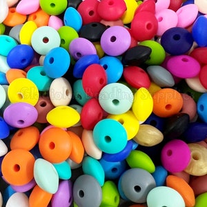 12mm Lentil Beads, Solid Silicone Beads, Spacer Beads, Silicone beads, Bulk Silicone beads, Crafting Supplies, Beading Supplies, Lentils.