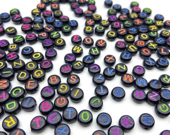 4*7mm Alphabet Black-Colorful Round Letter Beads - Alphabet Acrylic Letter Beads - ABC Letter Beads - For Making Jewelry - Beading Supply -
